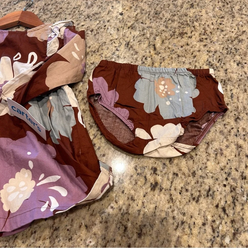 Carter's Girl’s NWT Brown and Purple Floral Dress with Bloomers Size 18‎ months